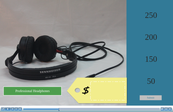 Professional headphones with price tag. Drag and drop interaction screen shot.